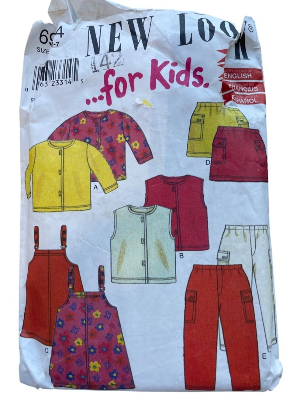Vintage New Look 6904 Kids Sewing Pattern Size 2-7 Top Skirts Pants Retro CUT